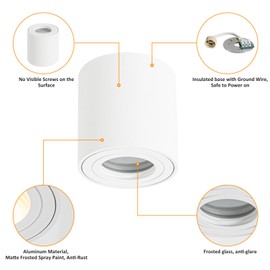 Gleonlux GU10 Ceiling Spotlight IP44 Surface-Mounted Ceiling Light Flat Surface Mounted Ceiling Light 230 V with GU10 Socket, LED Lamp Made of Aluminium Downlight Round White for Bathroom, Shower,