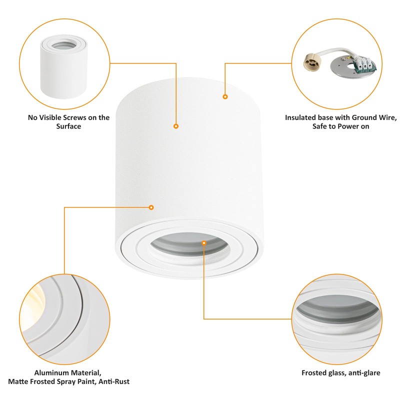 Gleonlux GU10 Ceiling Spotlight IP44 Surface-Mounted Ceiling Light Flat Surface