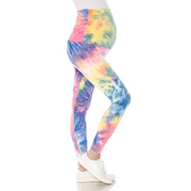 Leggings Depot Women's Maternity Leggings Over The Belly Tie Dye Printed Pregnancy Yoga Tights-S774 (Marbled Tie Dye, Large)