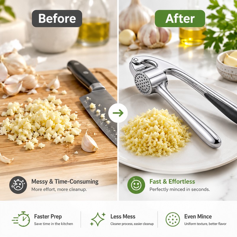 Garlic Press for Quick Kitchen Prep – Easy-Squeeze Garlic Mincer