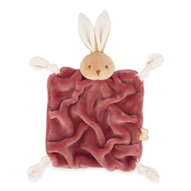 Kaloo - Comforter Rabbit Bordeaux 24 cm - Flat Baby Comfort Blanket Ultra Soft - Extra Soft Flannel Fur Bows with Dummy Holder Function Cuddly and Educational Companion from Birth