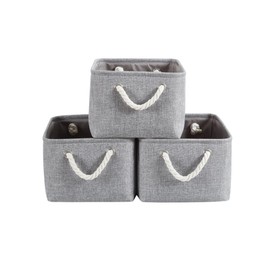 Webeasy Small Storage Box with Handles, Foldable Wardrobe Baskets for Storage, Canvas Linen Storage Baskets for Clothes, Toys, Towels, Office Products, 36cm x 26cm x 16cm, (3pcs Grey)
