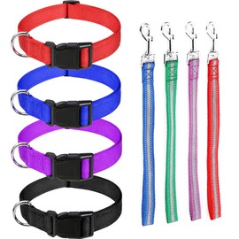 WoYous 8 Piece Goat Lead and Goat Collar Set, Nylon 11 Inch Leads with Reflective Strips, Adjustable Nylon Collars for Small Farm Animals (Multicolor)