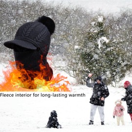 WANYIG 3-in-1 Knitted Hat Scarf Set for Women Winter Hat with Neck/Bobble Knitted Balaclava for Women Blaclava Winter with Soft Inner Lining for Outdoor Use, 07 Black