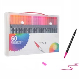 LEIDSANY Rotulador acuarelable de 60 colores (0,4 mm/1-2 mm),Rotulador pincel no tóxico para principiantes,estudiantes,aficionados