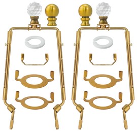 Asjeumt 8 9 10 11 inch Lamp Shade Harp Holder, 2 Set Antique Gold Adjustable Height Harp Kit with Crystal & Metal Finial, DIY Replacement Repair Lampshade Bracket E14 E26 E27 Base Table Floor Light