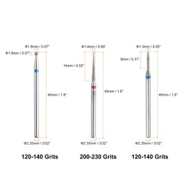 sourcing map 3pcs Diamond Grinding Bit 1.3/1.4/1.8mm Tapered Oval Ball Head 2.35mm Shank Stone Sanding Drill Bits Rotary Tool for Ceramic Glass Nails Grinding Polishing