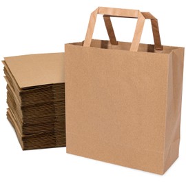 Prime Line Packaging 9x4x10 100 Pack Brown Paper Bags with Handles, Small Paper Lunch Bags, Takeout for Food, Grocery, Shopping, Small Business, Bulk