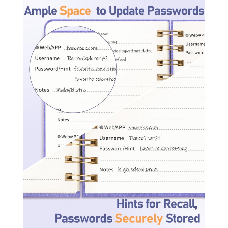 WEMATE Password Book with Alphabetical Tabs, Spiral Password Keeper Book