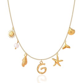 VCCKNB JEWELRY Initial Pendant Necklace for Women and Girls, 14K Gold Plated, Letter Necklaces from A-Z, Shell, Boho, Summer, Shell, 45cm+5cm/17.71in+1.96 Extender, 14K, 14K Gold Plated, 14K Gold
