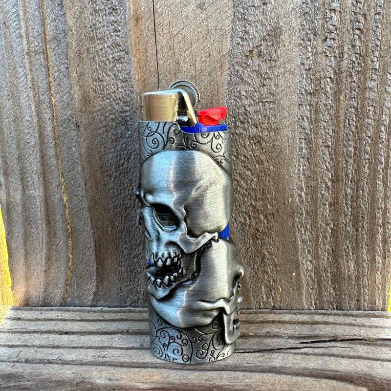 Skull Head Skeleton Metal Lighter Case Cover Holder fits BIC