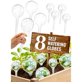 Plant Watering Globes Plastic Set of 8 - Automatic Plant Waterer Set for Indoor and Outdoor Plant Watering - Self Watering Planter Insert System with Plastic Watering Bulbs (4 Medium & 4 Small)