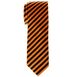 Retreez Stripe Woven Skinny Tie - Orange and Black Stripe