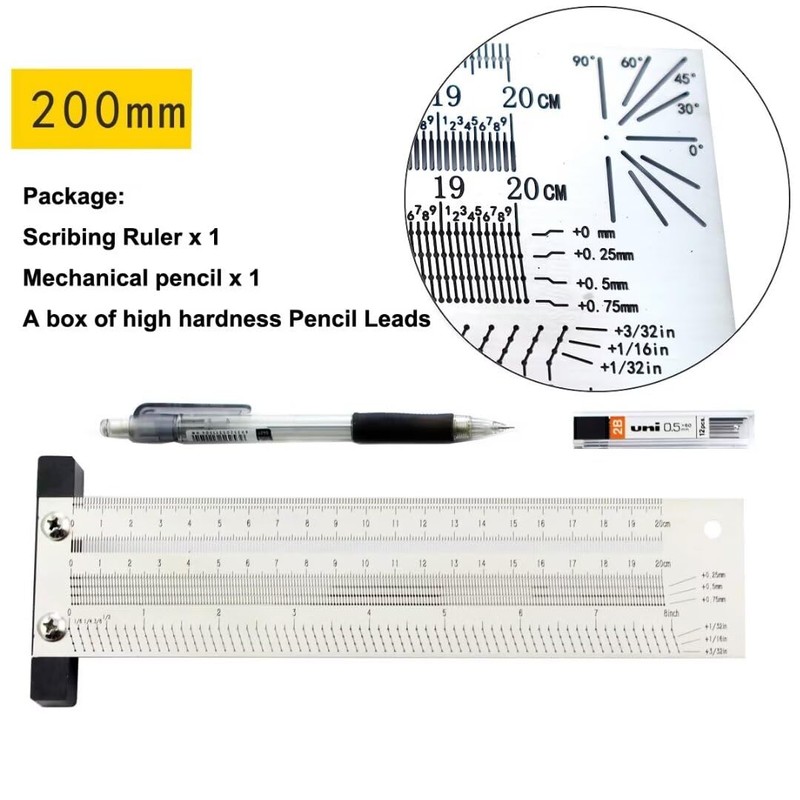 Xemnys Try Square T Ruler Scribing Tool 200 mm -