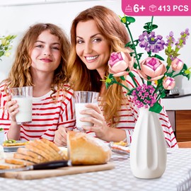 Chodia Flower Bouquet Building Blocks Pink Rose Botanical Collection Bricks Sets Creative Toys Kits Birthday Anniversary for Adults Girlfriends Old Kids 8-12, 6-12 (413PCS)