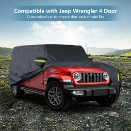 BHock Auto Heavy Duty Waterproof Car Cover Fit for Jeep Wrangler 4 Door, Custom Fit for JK JL Unlimited 2006-2025, All Weather Outdoor Cover with Door Zipper for Sun, Rain, Dust, Snow & UV Protection