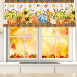 JarThenaAMCS Fall Kitchen Curtain Valance 54 x 18 Inch Sunflower Pumpkin Valance Curtain Rod Pocket Short Window Treatment for Autumn Harvest Thanksgiving Home Party Supplies