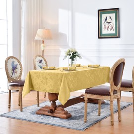 Romanstile Christmas Jacquard Rectangle Tablecloth - Waterproof Damask Floral Pattern Decorative Table Cloths Heavy Weight Fabric Table Covers for Dinner/Parties/Holiday - 60 x 102 Inch, Gold