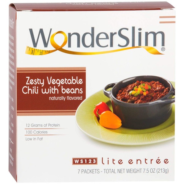 WonderSlim Low-Carb High Protein Vegetarian Zesty Vegetable Chili w/Beans Mix (7 Servings/Box) - Low Carb, Low Fat, Kosher, Cholesterol Free