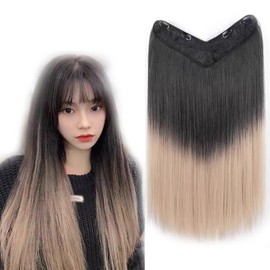 HAPVITAL Hair Extensions Hair Extension Hair Extensions Easy Application with Pins One Touch Clip-on Hair Hairpiece Long Straight Costume Daily Use Ultra Natural Manga With Side Bangs (Chestnut Brown)