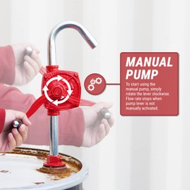 TERA PUMP Steel Rotary Action Hand Pump Fits 15, 30, 55 Gallon Containers With Included 2 inch Bung Adapter - Pump Up To 10 Gallons Per Minute By Hand, No Electricity