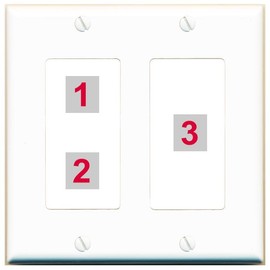 RiteAV Custom Wall Plate 3 Port, 2 Gang, White/White, Choose HDMI Coax 3.5mm Banana Cat5/6 Phone RCA Speaker Toslink USB