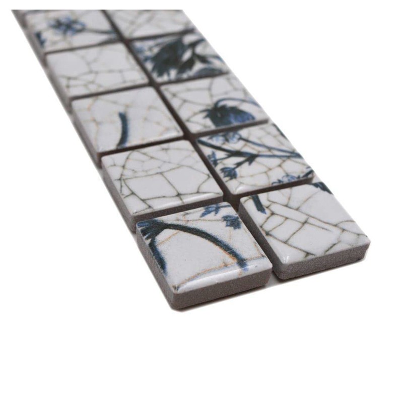 Mosaic Borde White Blue Delft Effect Ceramic Glossy Square Wall
