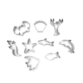 JOKUMO Sea Animals Cookie Cutter Set - 9 Pieces High Grade 430 Stainless Steel Fish Dolphin Crab Starfish Shark Seahorse Lobster Angel Fish Shell