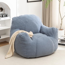 KEIKI 41" Oversized Bean Bag Chair with Removable Cover & Non-Slip Base,Comfy Plush Faux Fur No Assembly Lazy Sofa for Adults,Teens, Living Room, Bedroom,Light Blue