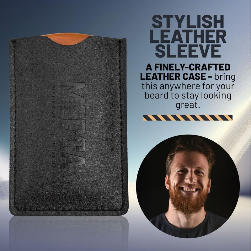 Beard Comb for Men Solid Beech Wood Handmade with Leather