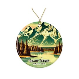 ABSMDesigns Grand Tetons Ornament - Wyoming Travel Keepsake - National Park Xmas Ornament - Memory Ceramic Ornament - Grand Tetons Holiday Printed on Both Sides
