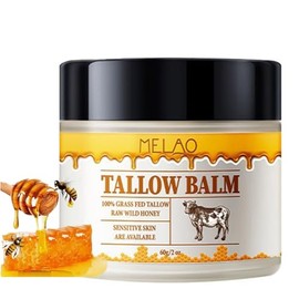 Bálsamo de sebo de res batido y miel, crema facial con acabado de pasto para todo tipo de pieles, mezcla de sebo de res alimentado con pasto y miel si