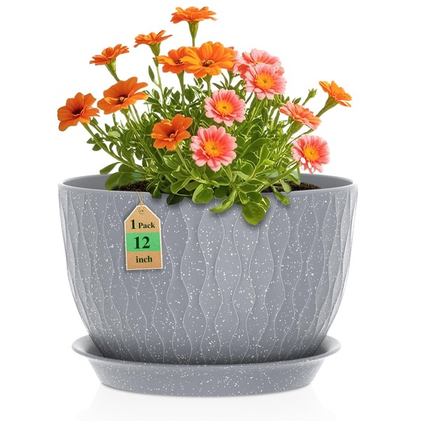 WSMKSZ 12 Inch Wide Water Ripples Flower Pots for Indoor