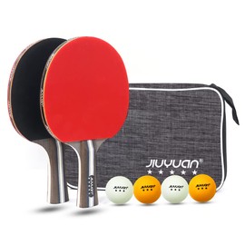 JIUYUAN Professioneller Tischtennisschläger Set,Tischtennisschläger mit Bällen, 2 5-Stern Tischtennisschläger und 4 Premium 3-Sterne Tischtennisbälle und 1 Tasche