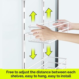 Orimade Over The Door Shower Caddy Adjustable 3 Tier White,Bathroom Hanging Organizer Shelf Rustproof with 4 Hooks,Shower Basket with Soap Holder and Suction Cup