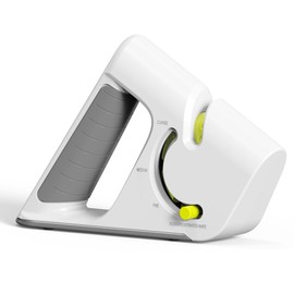 CAROTE 4-in-1 Knife Sharpener, Pocket Knife Sharpener with a non-slip base, Scissor Sharpener for Chefs & Serrated & Paring Knives, Compact for Easy Storage, Light Grey