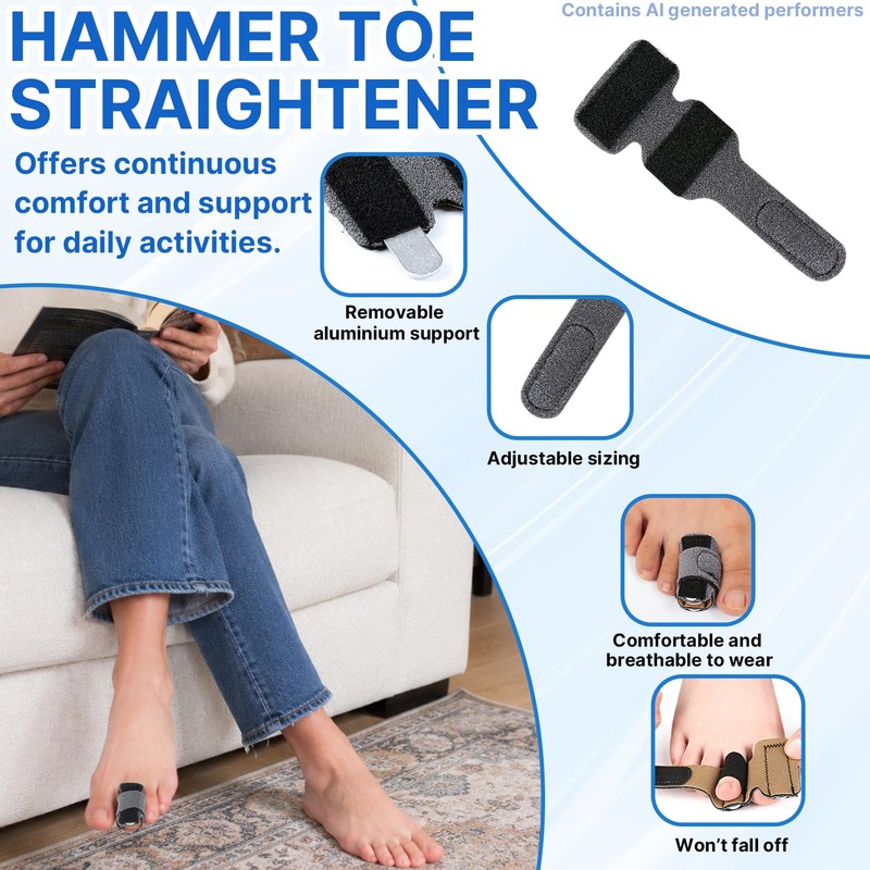4pcs Anti-Slip Hammer Toe Corrector, Adjustable Toe Straighteners, Toe Splint