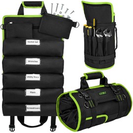Tool Bag,Large Roll Up Tool Bag Organizer,13 Pockets Tool Roll Storage Pouch,Heavy Duty Portable Tool Storage Carrier Bag for Men,Mechanic,Electrician & Hobbyist,Black/Green