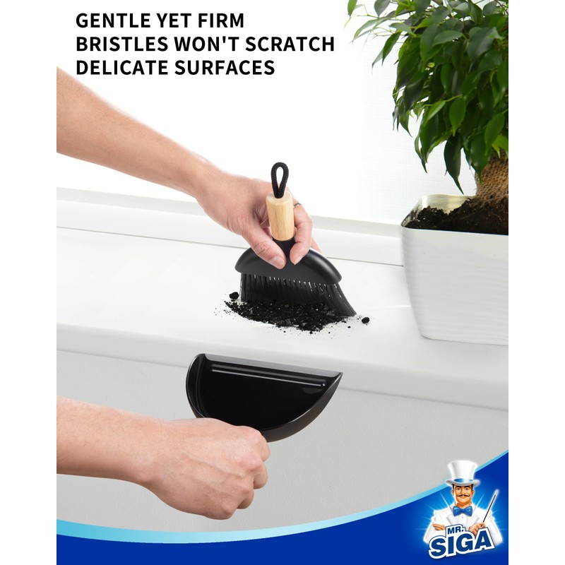 MR.SIGA Dustpan and Brush Sets, Dust Pan and Brush Bamboo