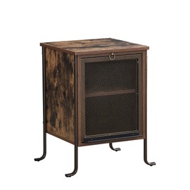 VECELO Side/End Table with Pull-Out Tray and 2 Tier Storage Shelf for Small Spaces/Chairside/Bedside Bedroom, Nightstand Steel Frame, Rustic Brown