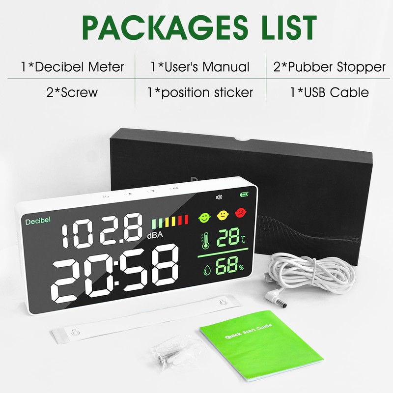 Decibel Sound Meter LED Screen Brightness Adjustment 30-130dBA Sound Level