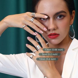 Suplight Open Ring for Men and Women 5/10/17 mm Wide Adjustable Ring Shiny Matte Band Ring Ankle Ring Stainless Steel / 18 K Gold-Plated Wedding Rings Partner Rings Finger Jewellery with Gift Box,