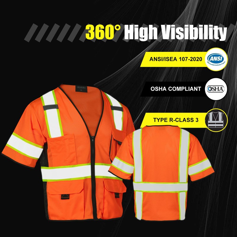 Sicalobo High Visibility Vest with Pockets Zipper for Men Women