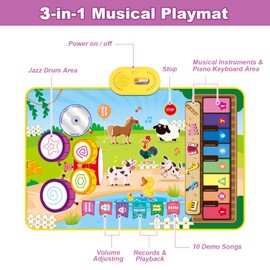 Baby Toys for 1 Year Old: Baby Musical Mat Toddler Toys Age 1-2 - 3 in 1 Piano Drum Babies Play Mat - Infant Music Toy 12-18 Months Babies Birthday Valentines Gifts for 1 2 3 Year Old Boys Girls Farm
