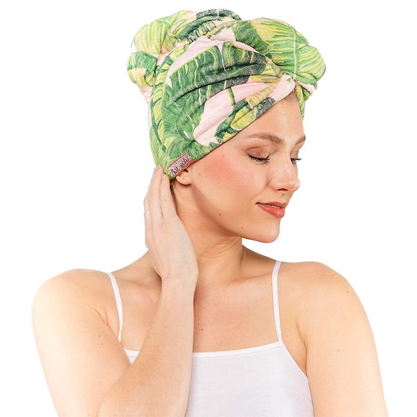 Kitsch Microfiber Hair Towel Wrap for Women, Hair Turban for Drying Wet Hair, Easy Twist Hair Towels (Palm Leaves)