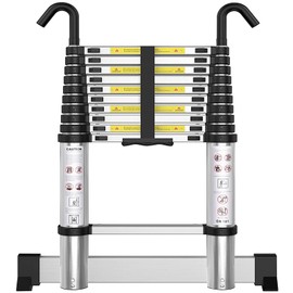 ARCHOM Telescoping Ladder with Hooks 10.5 FT - Aluminum Telescopic Ladder with Stabilizer - Retractable Extension Ladders for Home Loft Roof RV Work with EN131 Certification - 330lbs Max Capacity