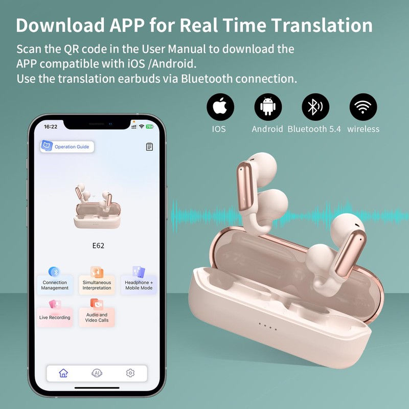 AI Language Translation Earbuds, 160+ Language Translator Wireless Earbuds Real