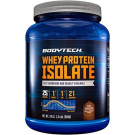 BODYTECH Whey Protein Isolate Powder - 25g Protein per Serving with BCAAs - Fast-Absorbing for Muscle Growth & Recovery - Rich Chocolate (1.5 lb, 21 Servings)