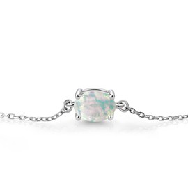 Gem Stone King 925 Sterling Silver 8X6MM Oval Gemstone Birthstone Solitaire Bracelet For Women | Fully Adjustable Up to 9 Inch