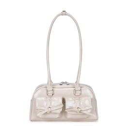 Makukke Handbag Women's Small PU Leather Shoulder Bag Y2K Shoulder Bag with Bow Cute Ita Bag Japanese Aesthetic Bag for Women Dating Party Shopping, beige